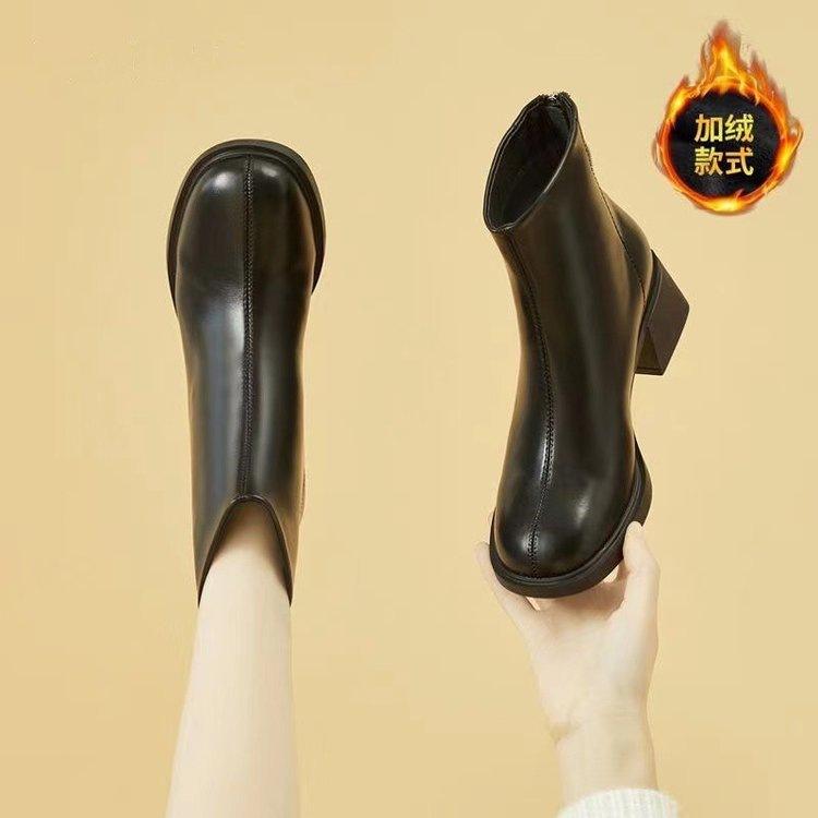 Autumn and Winter Middle Heel Velvet Small Short Boots Women's Shoes New Single Boots White Thin Boots Thick Heel Martin Boots