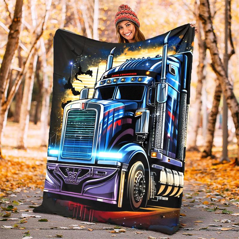 Truck Driver Flannel Blanket Soft Warm All-Season Throw, Design for Camping, Car Travel, Hiking Sofa, Bed, Office Perfect Gift for Parties