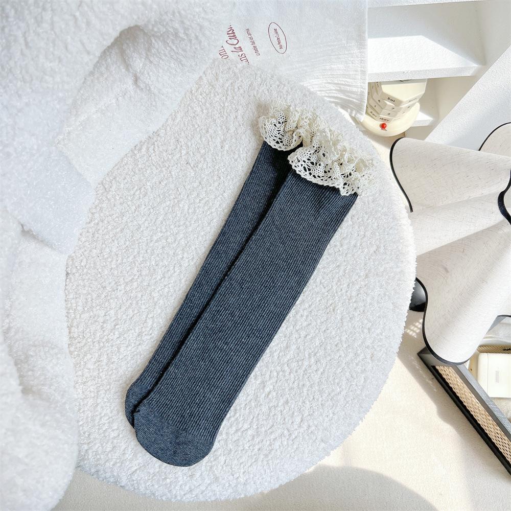 Ankara Red Lace Socks Children'S Trend Retro Double Needle Drawstring Mori Women'S Mid-Tube Stacking Socks