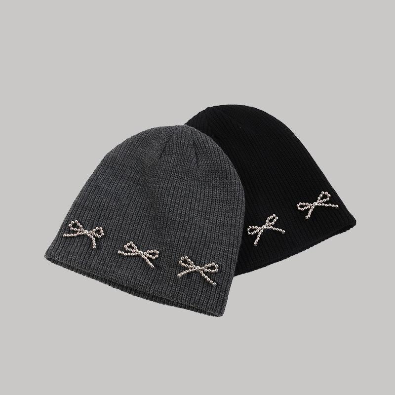 Women's Pullover Hats Korean Bow Simple Fashionable Versatile Knitted Hats Sweet Cool Y2K High Quality Pullover Hats For Girl