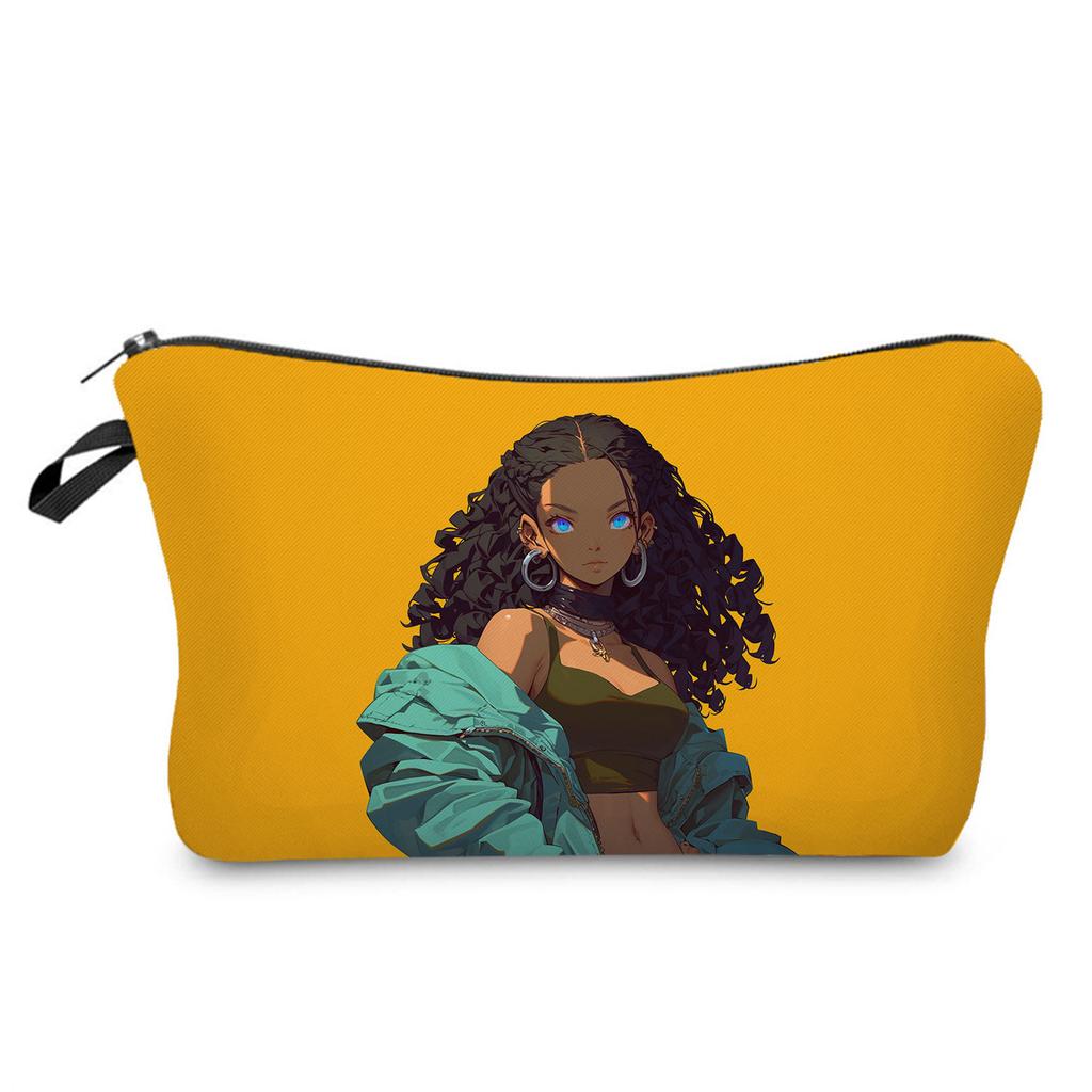 Women Black girl Print Cosmetic Bag Toiletries Organize Travel Storage Case 6846
