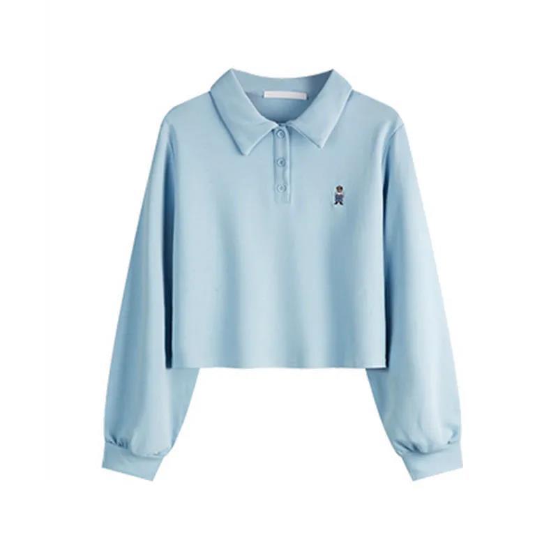 Polo-Kragen Sweatshirt Damen Locker Koreanischer Stil Ins College-Stil Vielseitig Hohe Taille Kurzes Oberteil