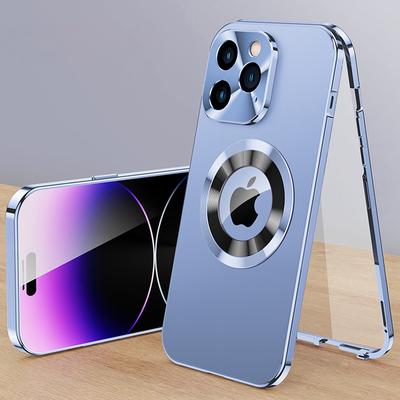 Luxury Metal Stainless Magnetic Frame Case For iPhone 15 14 Plus 13 12 Pro Max Camera Protective Logo Hole Cover For iPhone 15 14 Pro Max