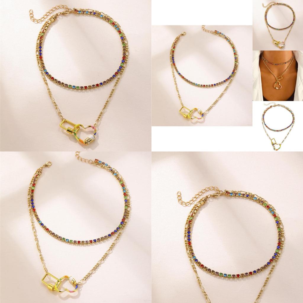 Trendy Multi-layered Colorful Geometric Pendant Necklace For Women In Alloy Material