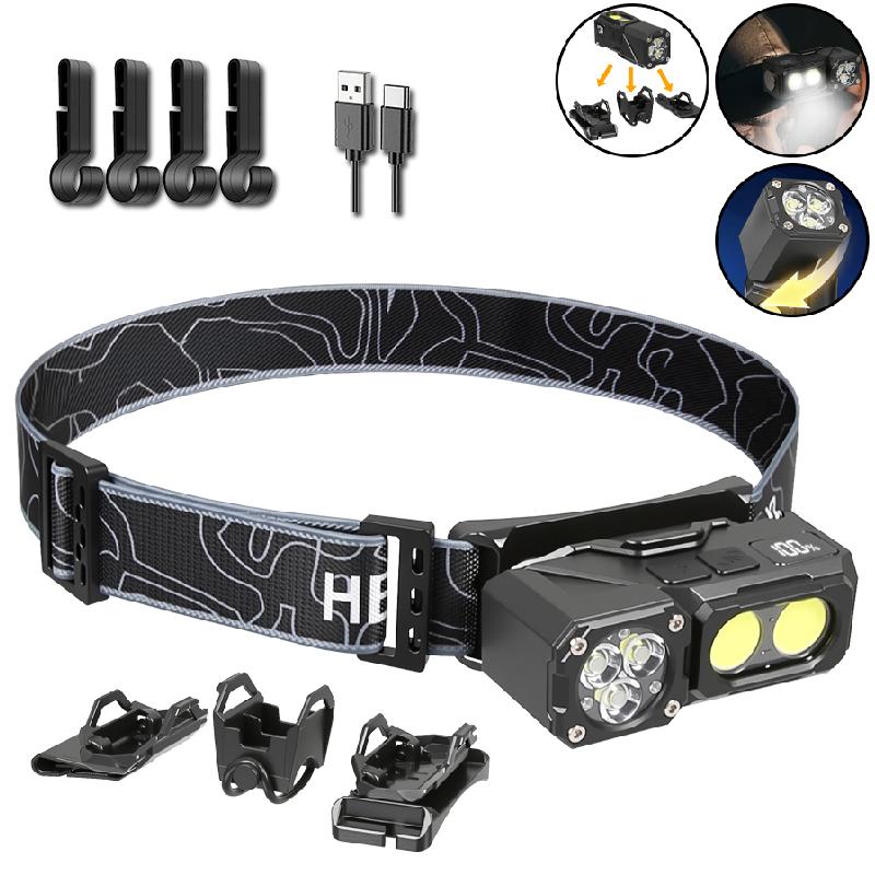 Sensor Headlamp with Hat Clip Type-C Rechargeable Led Headlight with Magnet Outdoor Camping Search Light Flashlight Bike Lantern