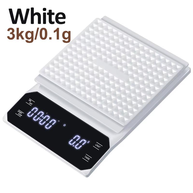 

3 кг/0,1 г Цифровые кофейные весы Перезаряжаемые весы с функцией таймера ЖК-дисплей Эспрессо весы Домашние кухонные инструменты белый