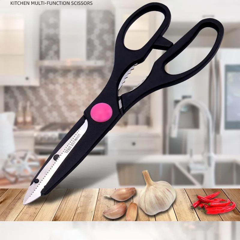 Stainless Steel Sharp Blade PP Effort Saving Handle Multi Functional Household Kitchen Scissors With Beer Bottle Opener