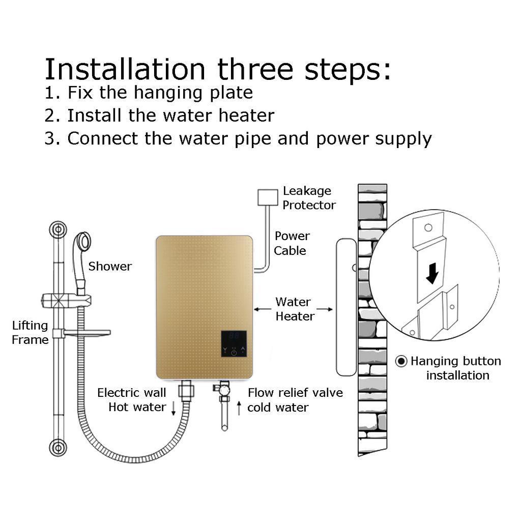 6500W 3S Instant Hot Electric Hot Water Heater Tankless Instant Boiler Bathroom Shower Set Thermostat Safe Intelligent