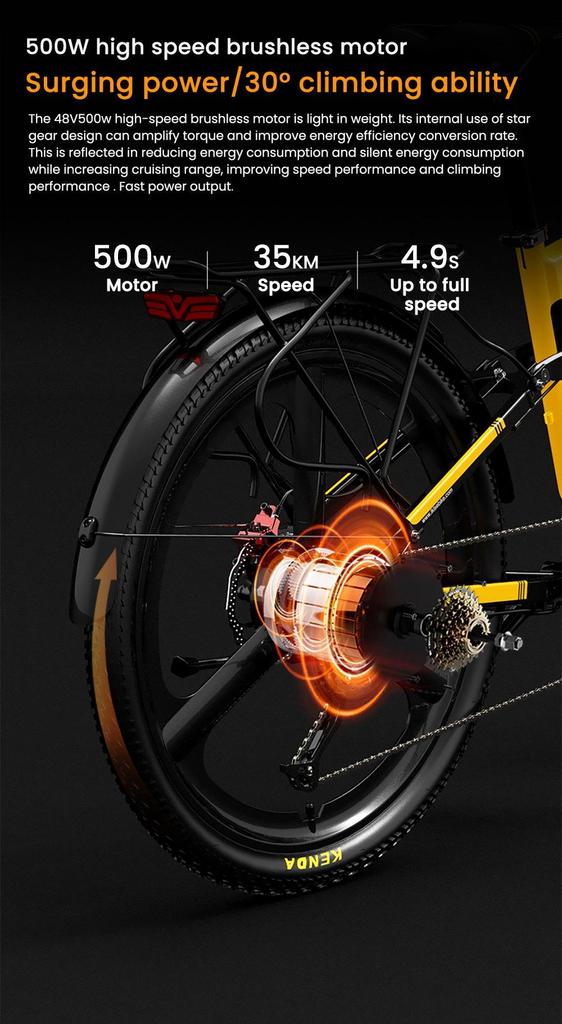 Foldable electric bicycle LANKELEISI XT750 Sport ,500W motor, a 48V 12.8Ah battery, a top speed of 35 km/h, a range of 110km, and 26*2.35 inch tires.