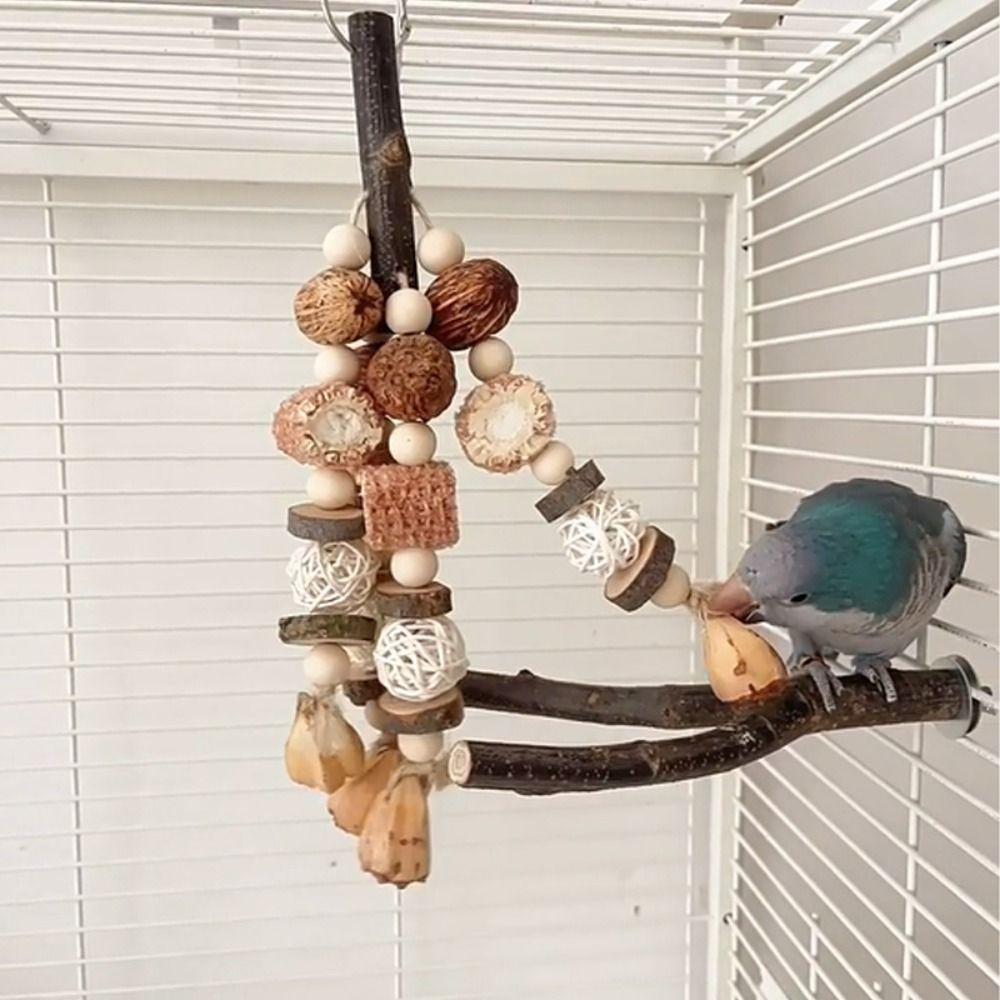 Natural Wood Bird Wood Nut Toy Corncob Bite Training Toy Parrot Chewing Toy  For Birds
