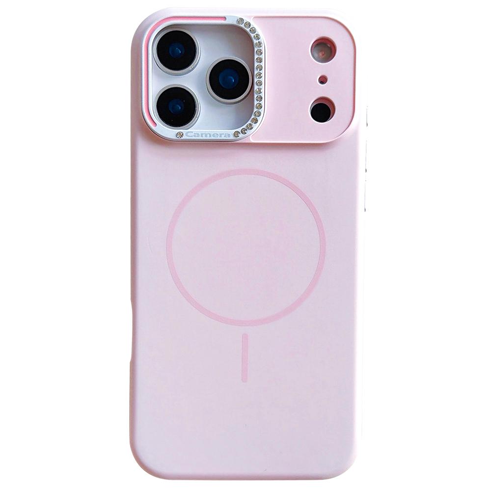 For iPhone 17 Pro Max Case Compatible with MagSafe Rhinestone Decor Lens Frame Silicone Phone Cover
