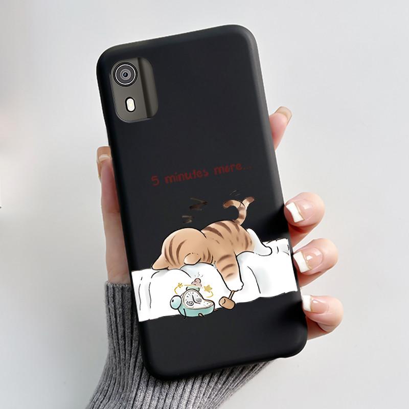 For Nokia C02 Phone Case Cute Funny Love Rabbit Animal Black Matte Soft TPU Protective Back Cover for Nokia C2 2nd Edition Case
