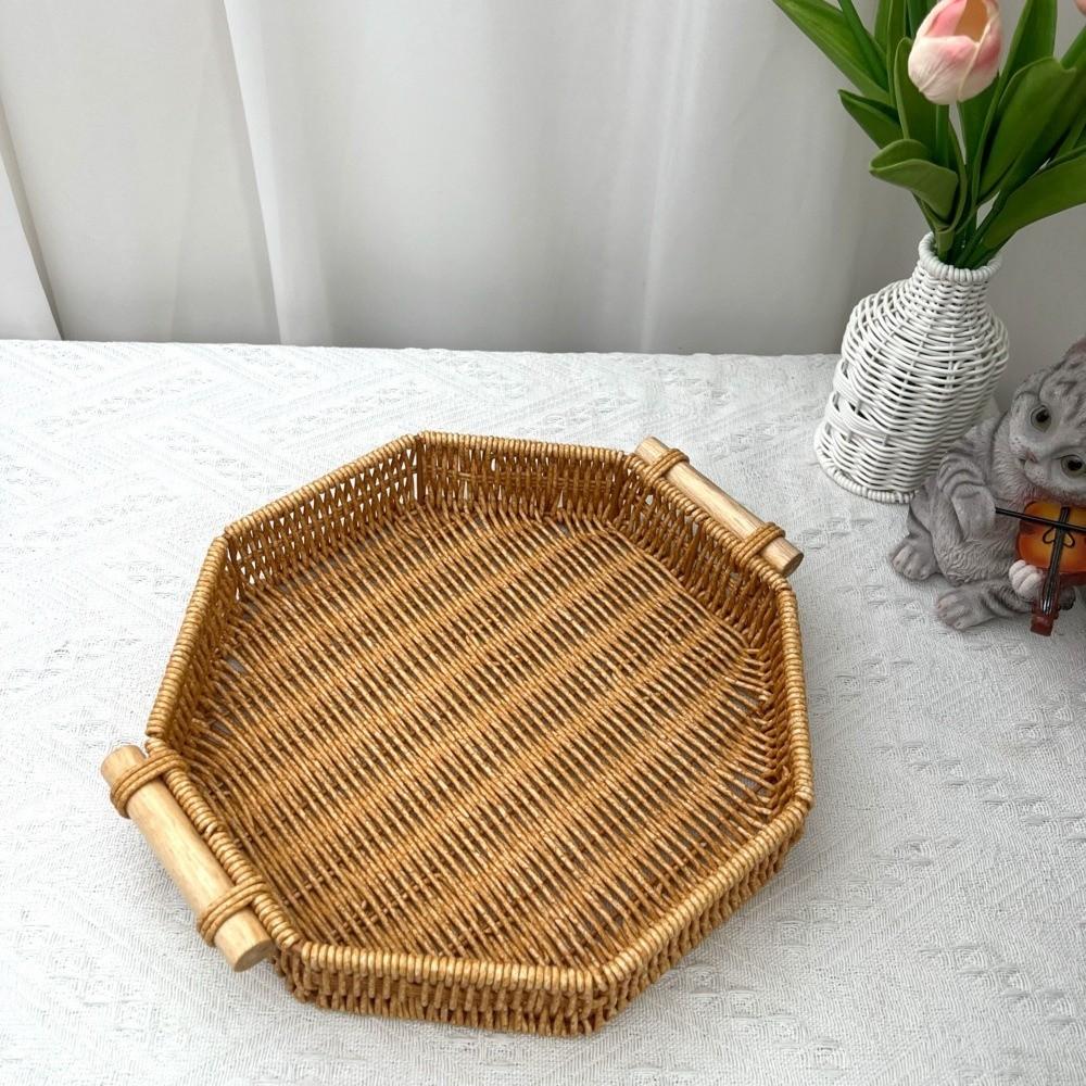 Compact Imitation Rattan Woven Baskets Handmade Storage Bin Snacks Plate Storage Basket Picnic