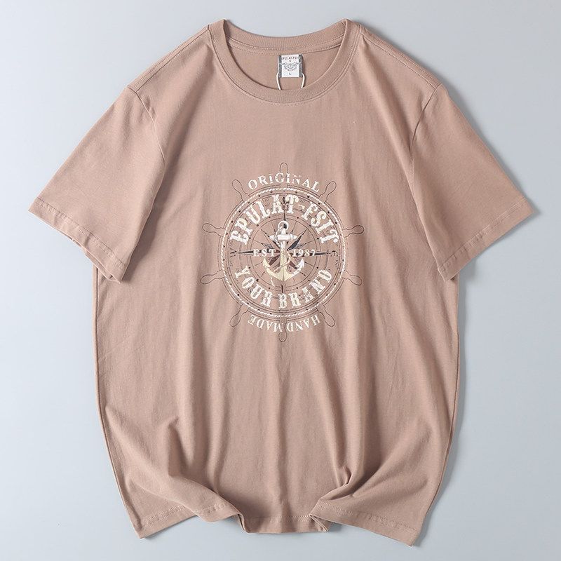 Export Export Balance Cargo with Logo Cut off Summer Men All Cotton Loose American Casual Print round Neck Underwear Short-Sleeved T-shirt