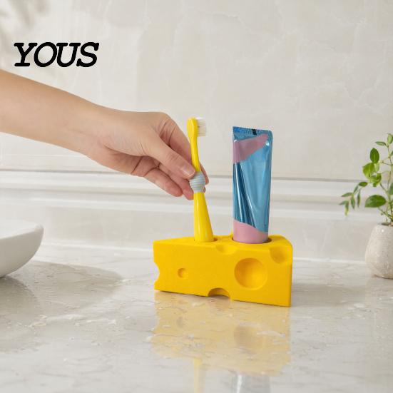 Moisture-proof Bathroom Organizer 3D Printed Toothpaste Storage Rack, Cheese Shaped Toothbrush And Holder, Moisture-Proof Multi-Sized Holes