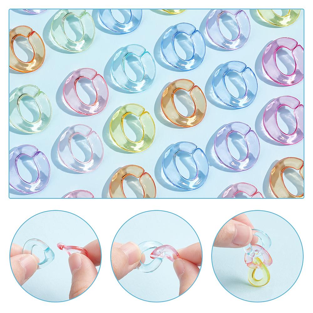240Pcs 8 Colors Transparent Acrylic Linking Rings Quick Link Connectors for Cable Chains Making Twisted Oval Mixed Color 19x16.5x2.5mm