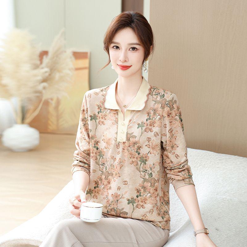 

Stylish Long Sleeve Lapel T-Shirt for Middle-Aged & Elderly Women 2XL (53-60 kg)