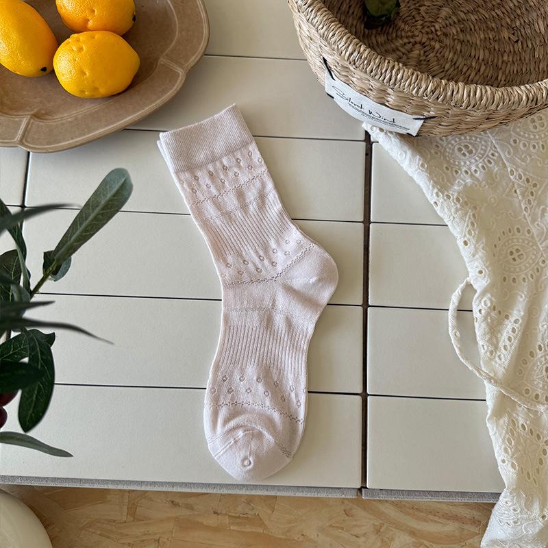 

Женская летняя тонкая модель однотонные сетчатые ажурные дышащие милые с цветами носки-трубы без косточек 1 pair светло-розовый