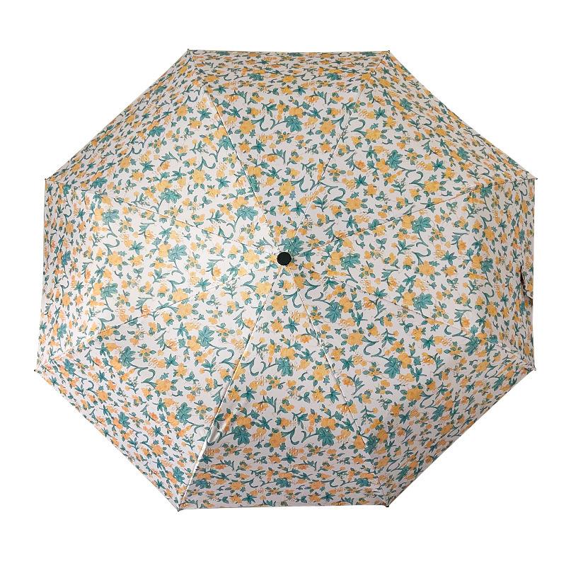 Oil Painting Small Yellow Flower Umbrella Pastoral Wind Automatic Three-fold Weather and Rain Umbrella Sunshade UV Sun Umbrella