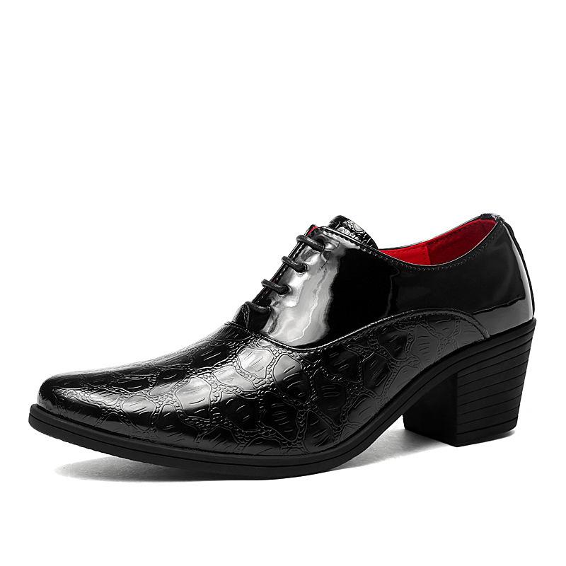 

Large size heightened 6cm British pointed leather shoes size 46 men s high heels T-table walking leathershoes 38 чёрный