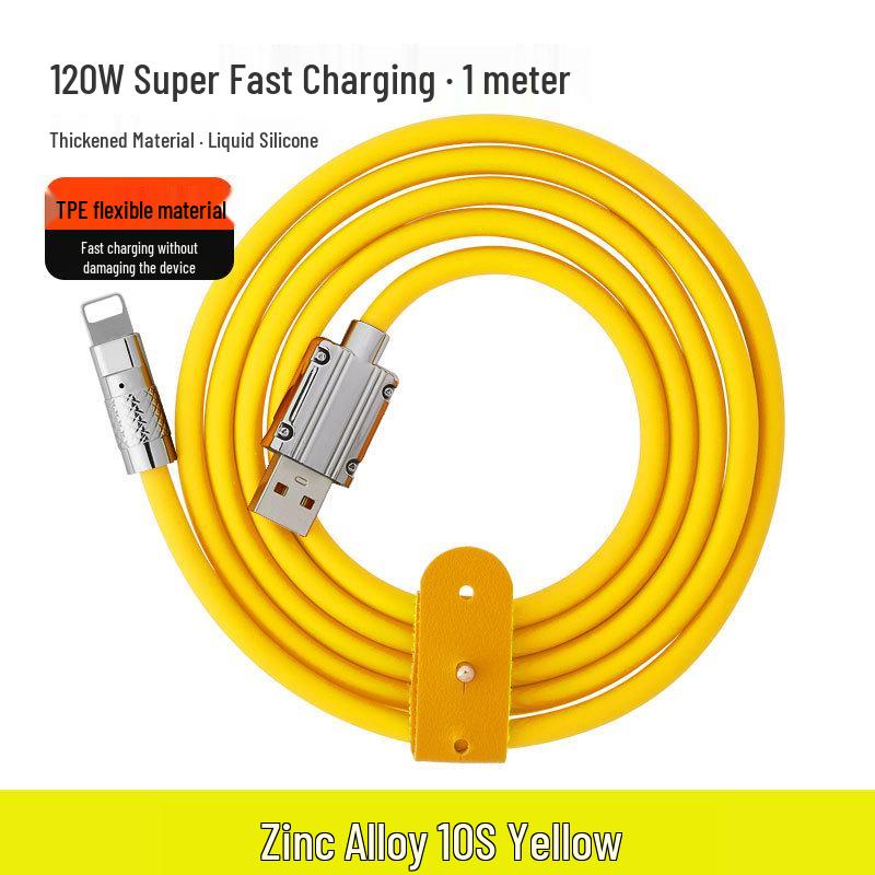 120W Zinc Alloy Silicone 6A Fast Charging Data Cable with Light