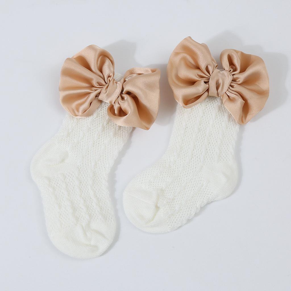 1Set Neugeborenen Big Bowknot Stirnbänder Aushöhlen Lange Socken Neue Baby Weiche Feste Prewalker Socke Mädchen Infant Gestrickte Haarband Socken