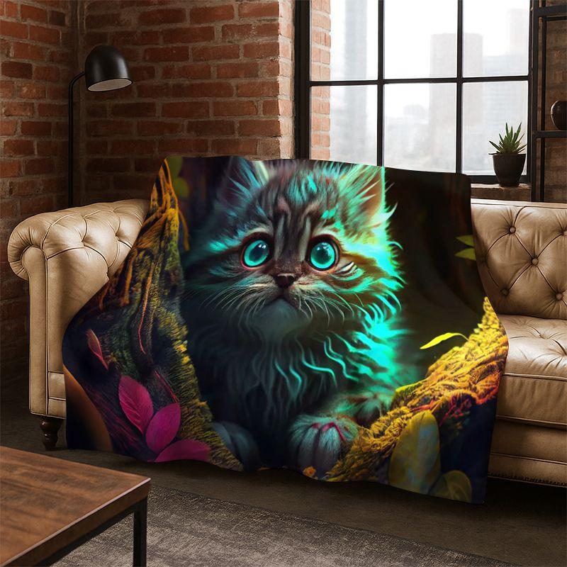 Cute Cat Kitten Cartoon Flannel Blanket Soft Warm Blanket Throw Blanket for Bedroom Living Room Bed Travel Camping Picnic Gift