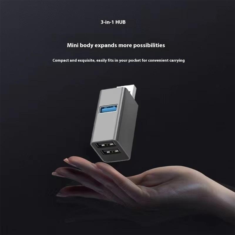Compactly 3 In 1 USB3.0 Adapter Plugs and Play USB3.0 Hubs 3Port USB Expander Metal Construction MultiDevice Connectivity