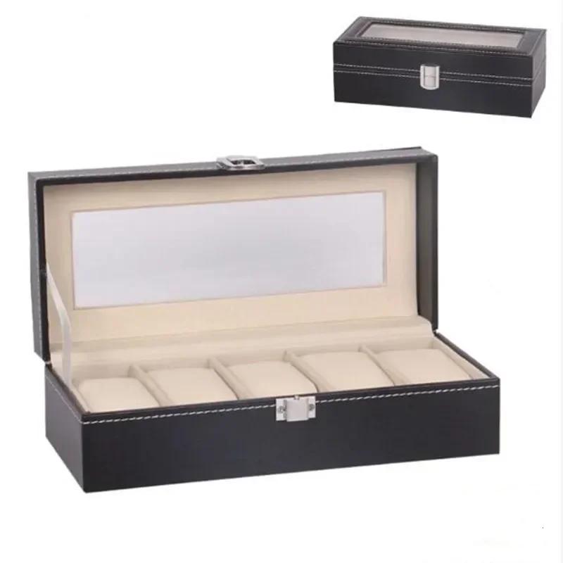 6 Grid Leather Watch Box Transparent Sunroof Watch Display Box Black PU Leather Bracelet Bracelet Jewelry Display Box StorageBox