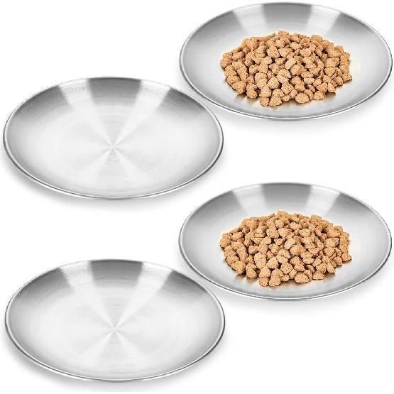 304 Stainless Steel Cat Bowls, 6.7 Inch Extra Wide Shallow Cat Plates for Whisker Fatigue Relief, Metal Kitten Feeding Dishes