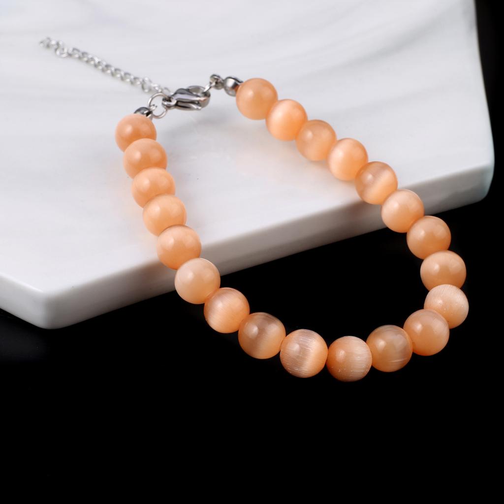 Γυναικείο Βραχιόλι Φυσική Πέτρα Χάντρες Μάτι της Γάτας 8X8 MM Γούρια Για Γυναίκες Ρομαντικό Δώρο Γενεθλίων