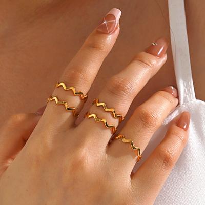 Minimalist Stainless Steel Geometric Lines Wave-shaped Opening Rings for Women Fashion Stackable Finger Jewelry Accessories Gift