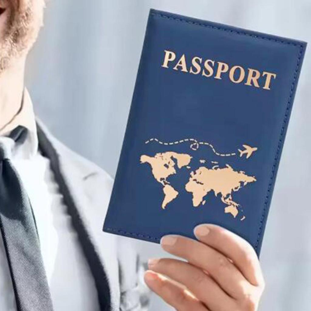 Passport Cover Plain Skin PU Passport Cover World Pattern Protection Cover Credit Card Holder ID Card Wallet