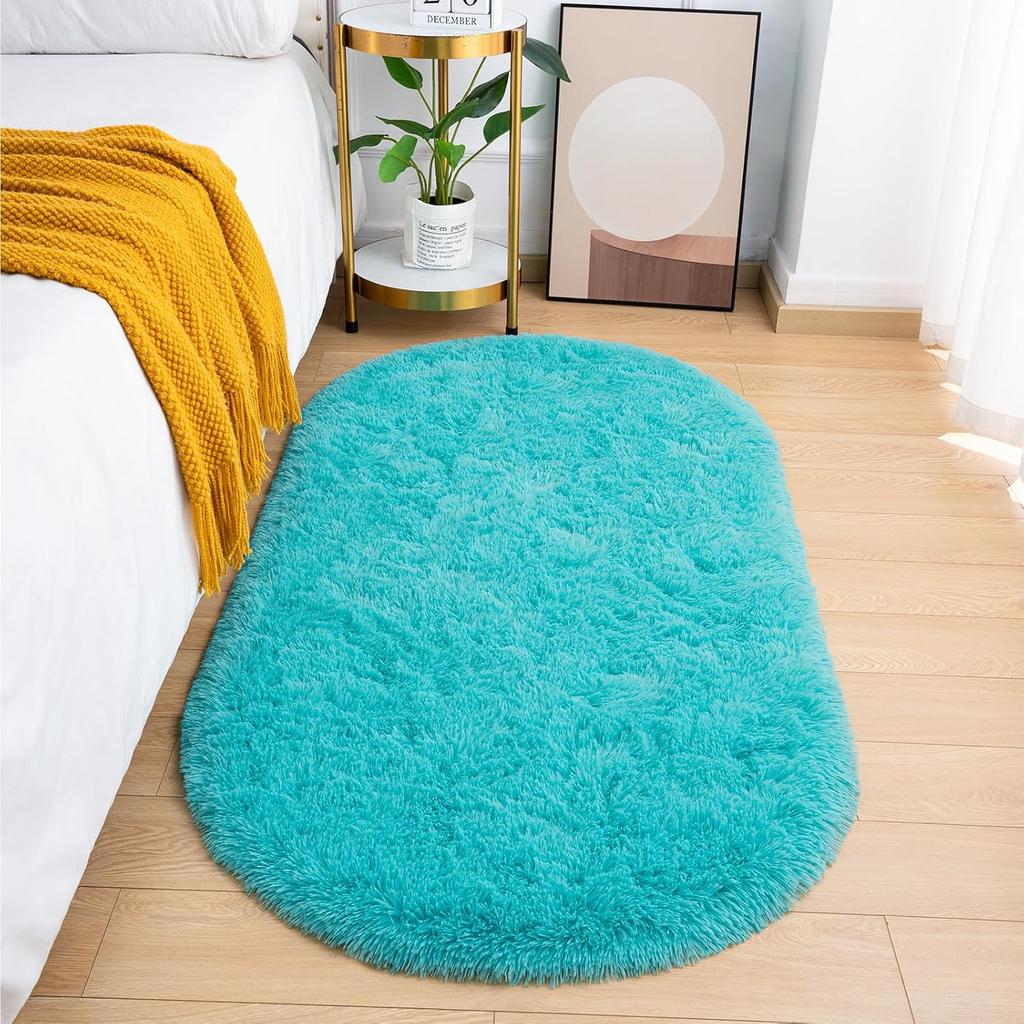 Long Plush Oval Area Rug Super Soft Fluffy Bedroom Bedside Rug Kids Room Nursery Dorm Floor Mat Home Decor