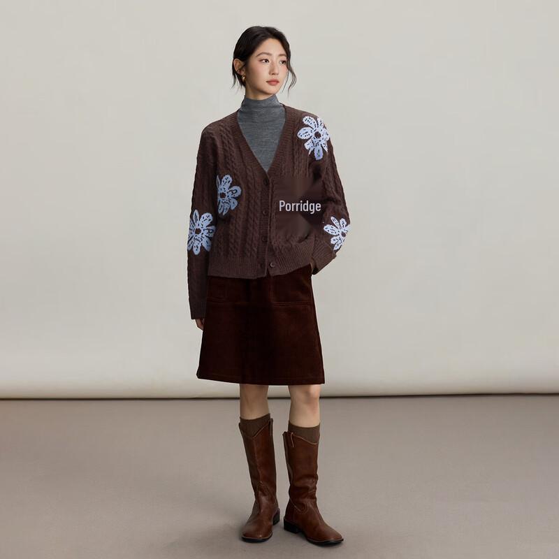 INMAN Women's Retro Color Block Jacquard Cardigan Sweater