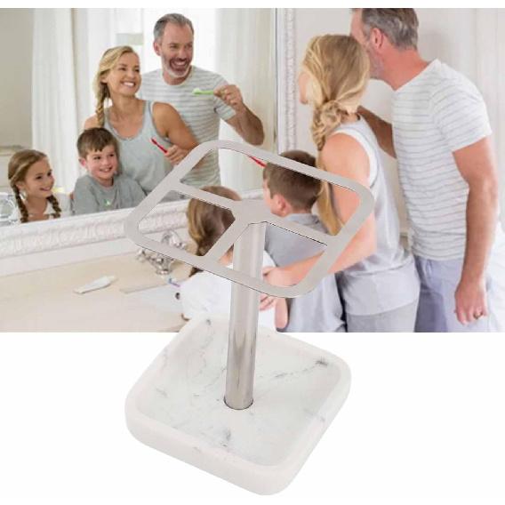 304 Stainless Steel Toothbrush Holder, Space Saving Toothpaste Storage Stand with 3 Slots for Bathroom, No Drilling Installation (Silver)
