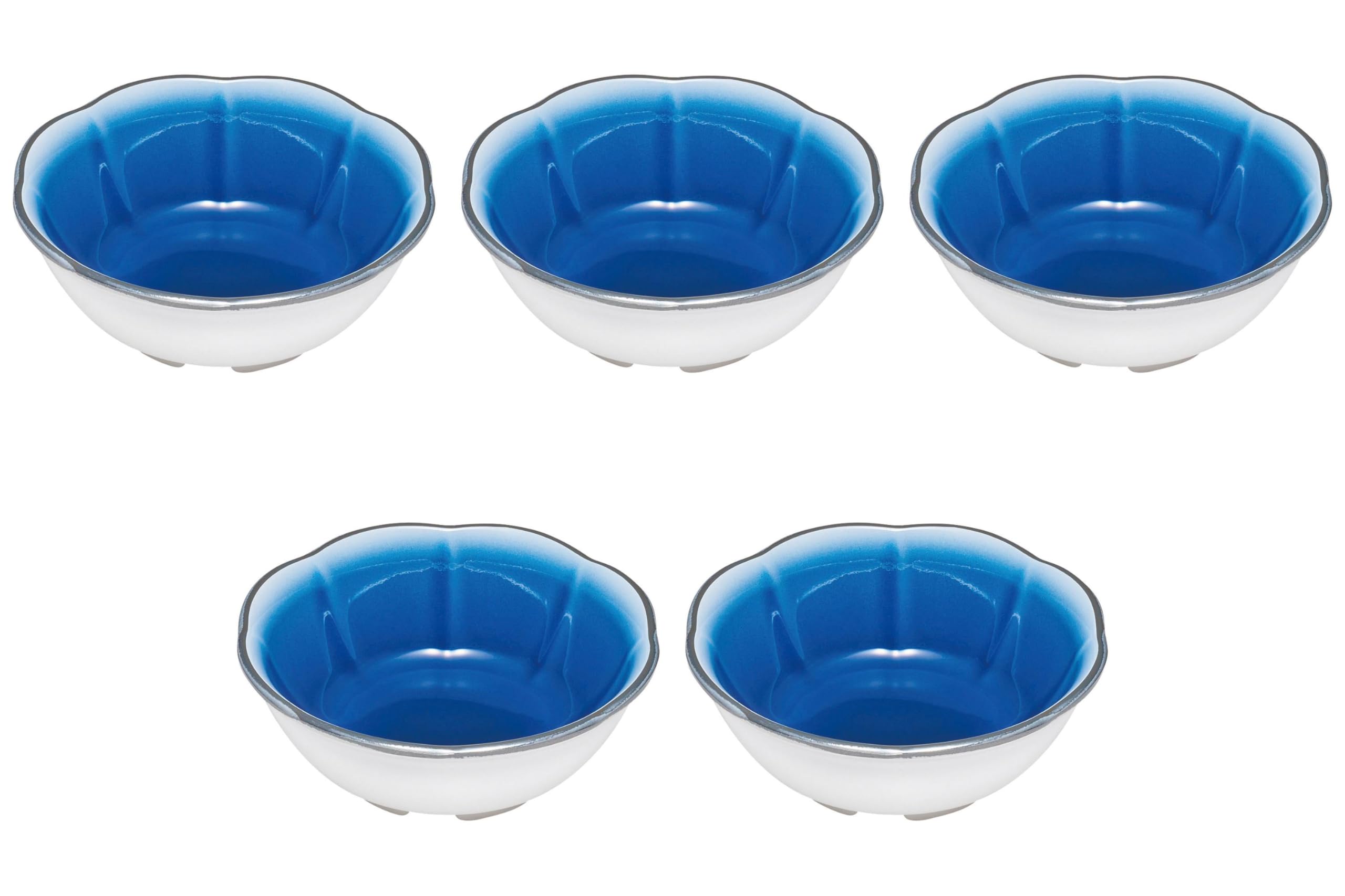 

Set of 5 95 Small Blue with Blurred Silver Lines x Resin Small Setomonohonpo Flower-Shaped Bowls, [9.5 3.6 cm] Bowls, синий