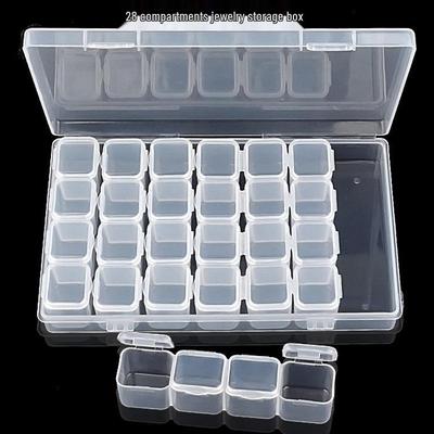 Aufklappbare Aufbewahrungsbox mit 28 Fächern, transparent, für Perlen, Schmuck und Nagelkunst-Zubehör