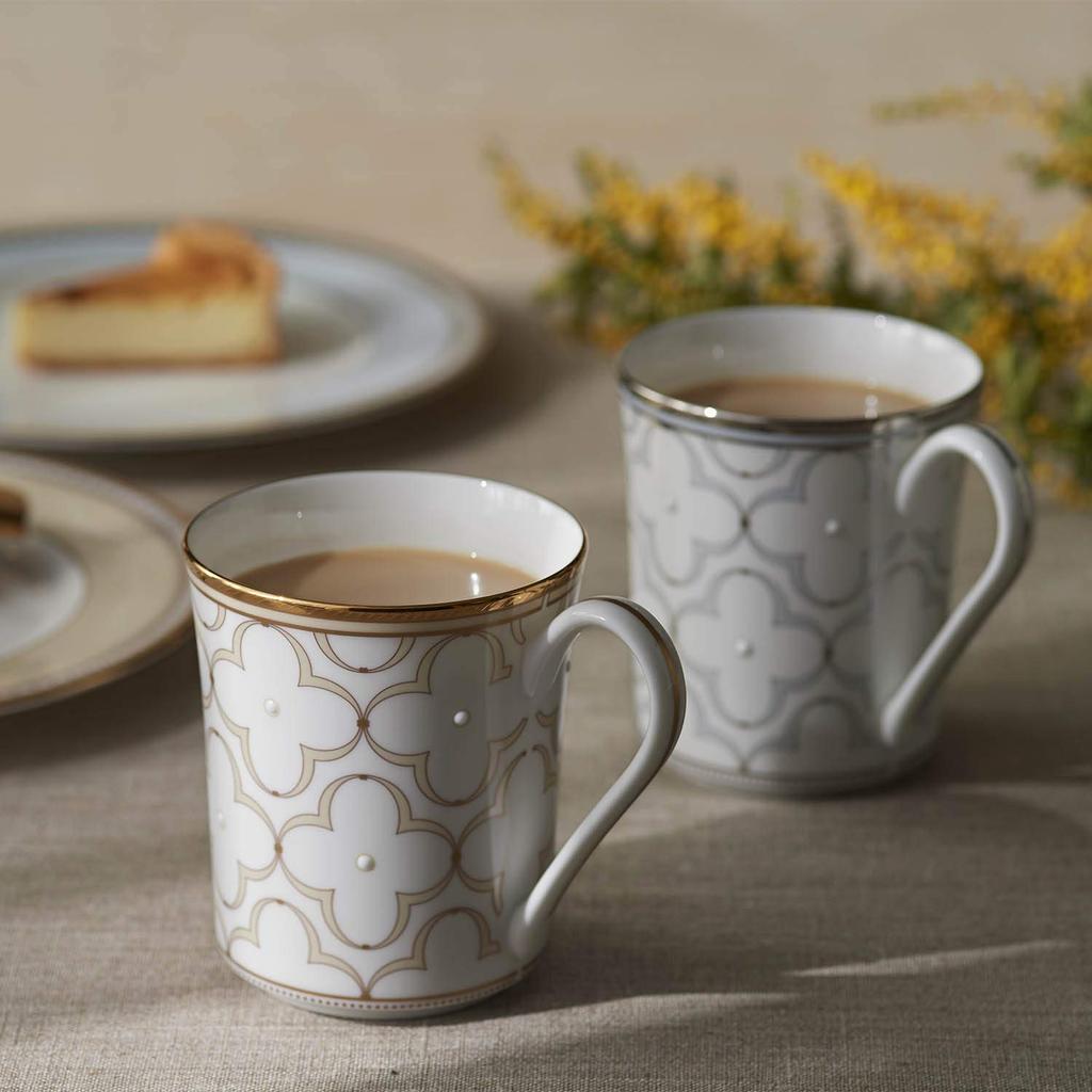 Noritake Mugs (Color-Changing Pair Set) Approx. 395cc, Trefolio Gold and Platinum, Gold and Platinum Bone China, P93656/4945-57