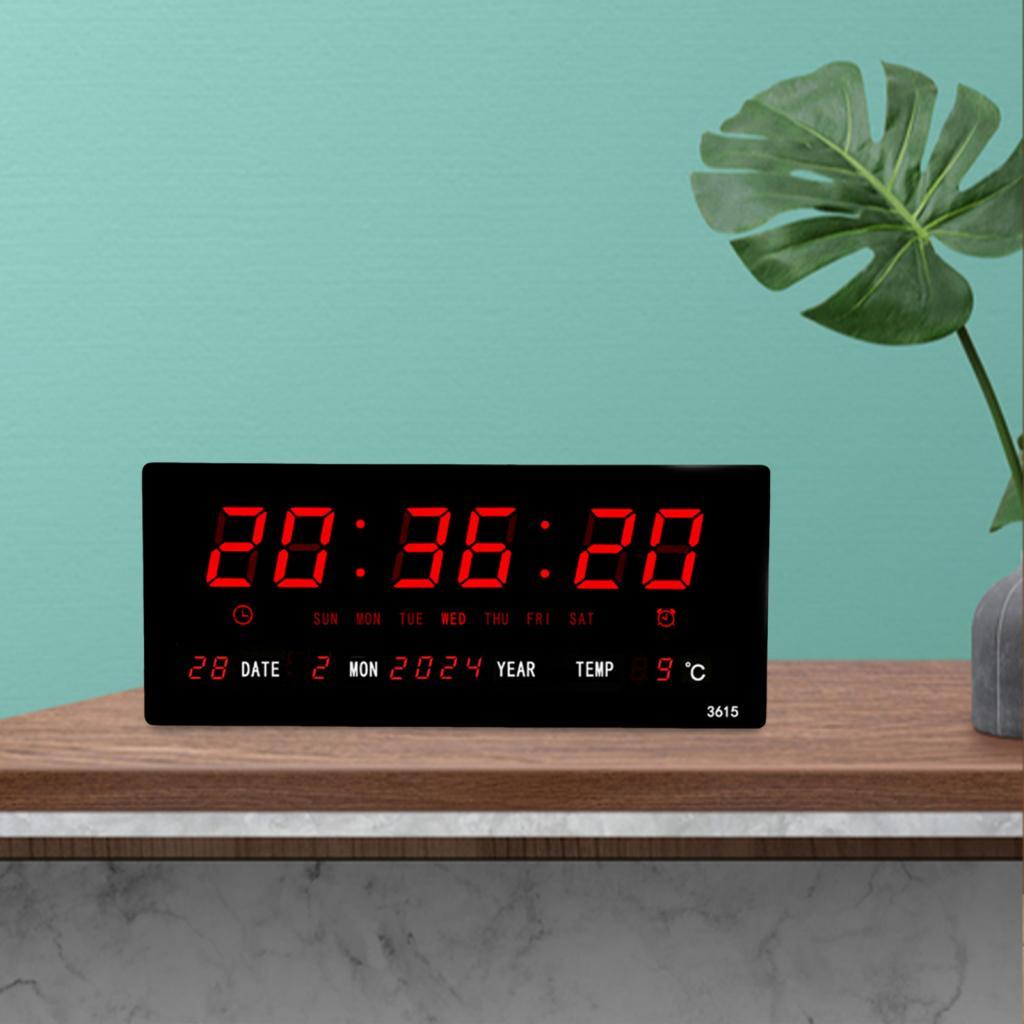 Rectangle Large LED Display Digital Clock with Date Week Wall Mounted Alarm Clock for Living Room Bedroom Classroom Home