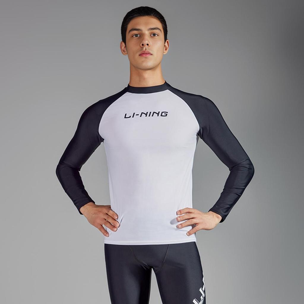 Li Ning Schwimmserie Buchstaben Rundhals-Pullover Langarm Badeanzug Herren Badeanzug Schwarz Standard-Weiß ASLT085-2