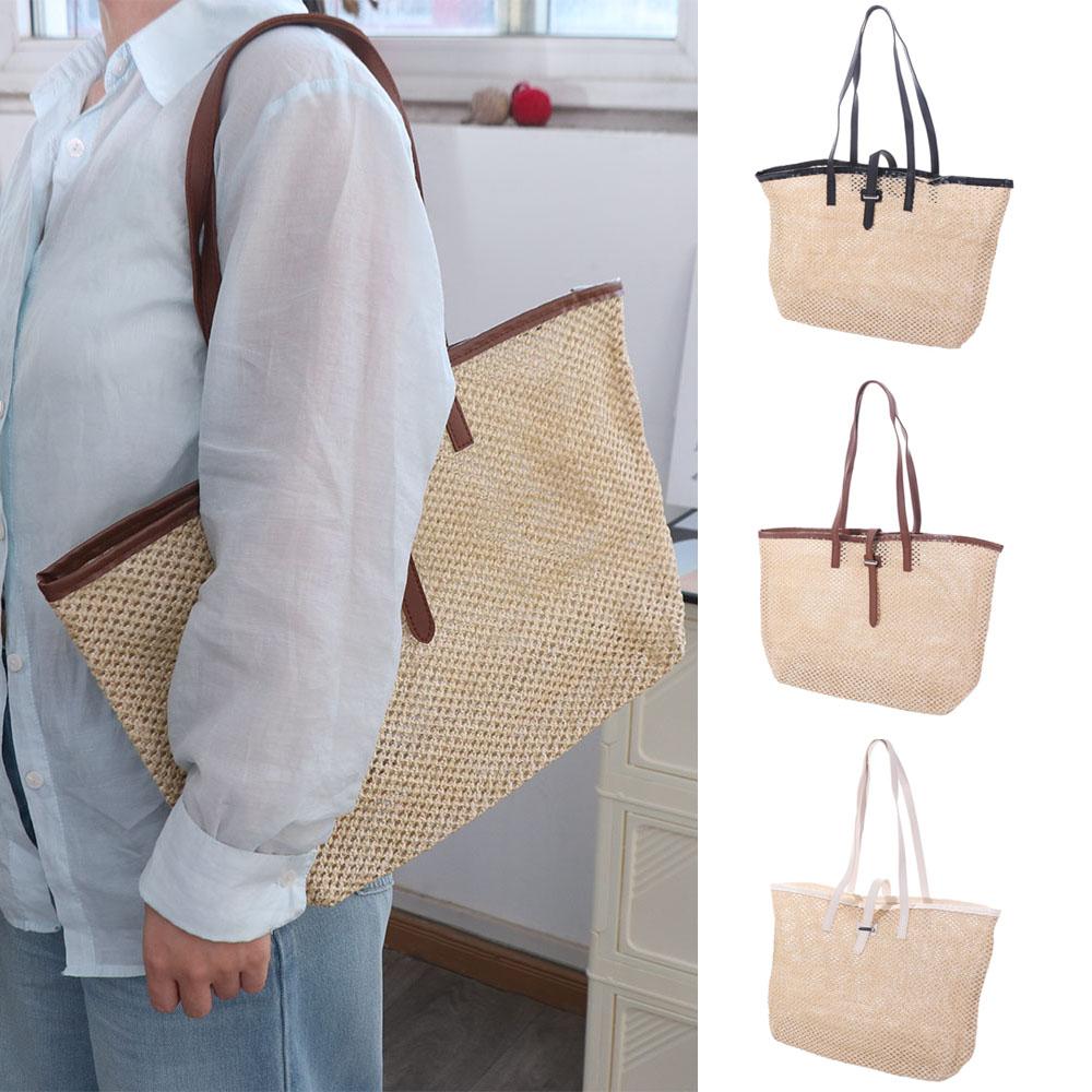 Boho Straw Tote Bag Summer Shoulder Bags Simple Woven Straw Bag for Women