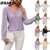 Damesmode Casual Effen Kleur Print Lange Mouw V-Hals Blouses & Shirts