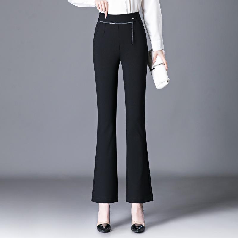 

2025 Эластичные брюки клеш с высокой посадкой: Стройнящий и Повседневный для Женщин Среднего Возраста Size 28 / 95-105 jin чёрный