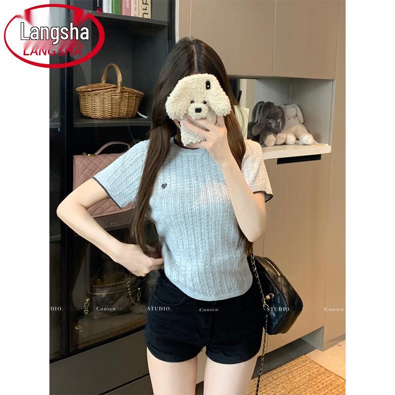 Langsha Women's Embroidered Slim Fit Knit T-Shirt