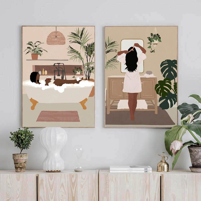 Severská černoška vykoupat se ve vaně Nástěnné umění Malba na plátně Plakáty a tisky Nástěnné obrazy do obývacího pokoje Domácí dekorace