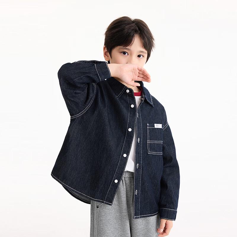 Boys' Stitching Lapel Pocket Denim Shirt