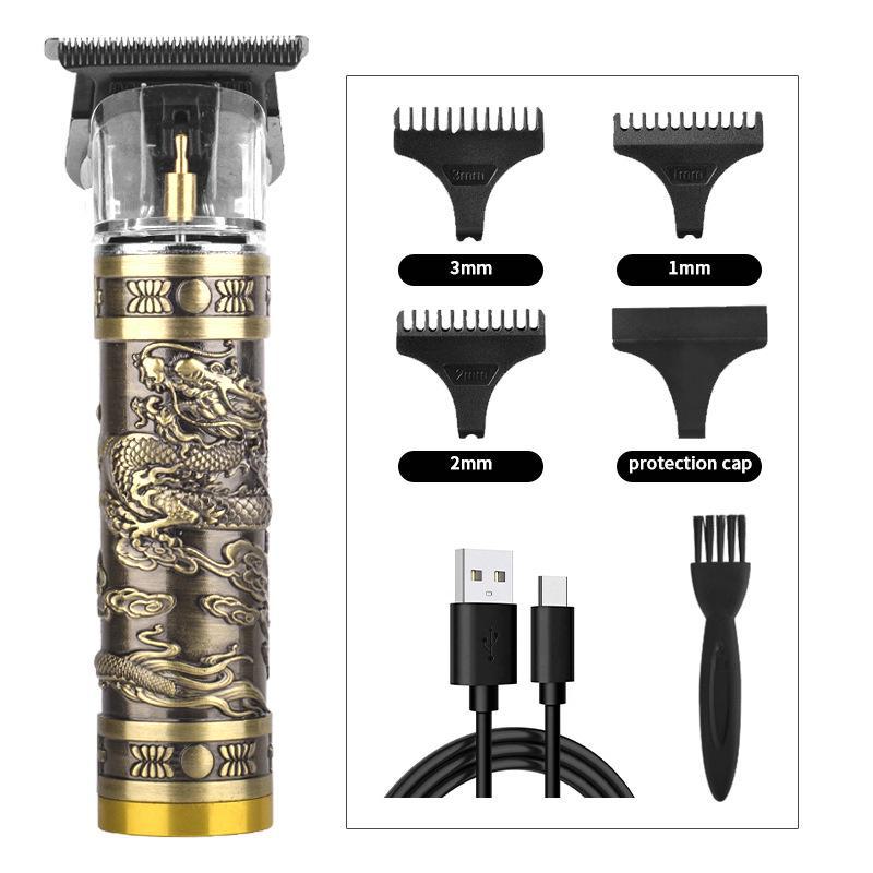 Retro Style USB Rechargeable Electric Hair Clipper & Razor with Carved Design