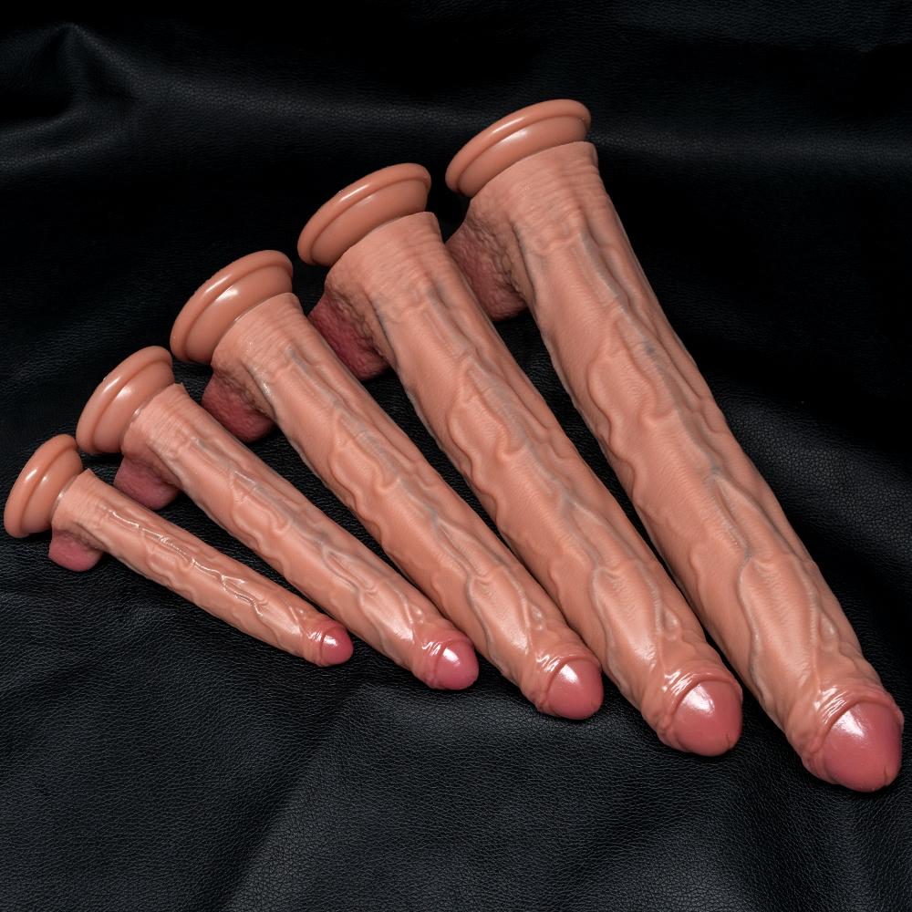 Strap-On Realistic Foreskin Dildo with Suction Cup–Liquid Silicone Huge Artificial Penis Harness,5 Sizes for Beginners To Advanced Players,Real Touch