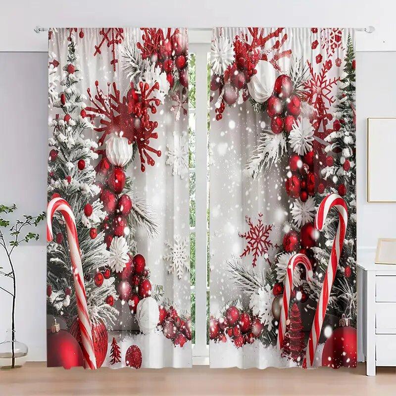 2 Pcs Christmas decorative  print curtains,suitable for bedroom,living room kitchen decoration,home decoration,window decoration